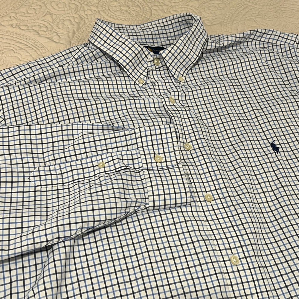 Ralph Lauren Performance Button Down Shirt Men 2XB 2TG‎ Blue Check Long Sleeve